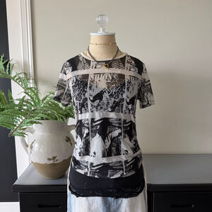 Occasion Sheer Mesh Ruched Going Out Top Black White Size Small